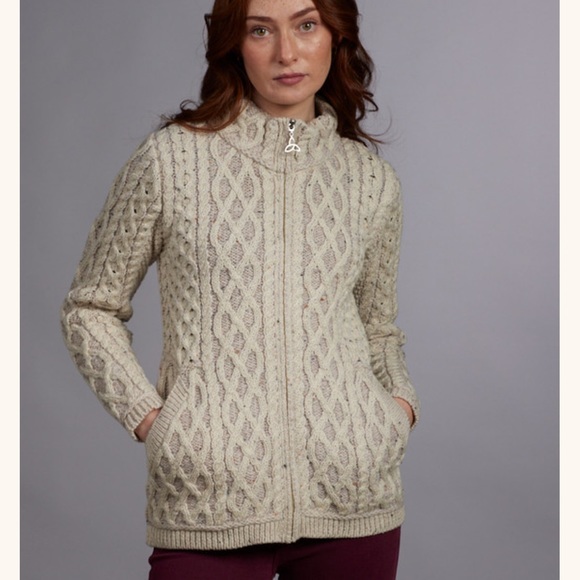 ARAN CRAFTS Ireland Fisherman Ivory Cable-Knit Sweater Merino Wool LARGE - Picture 1 of 15